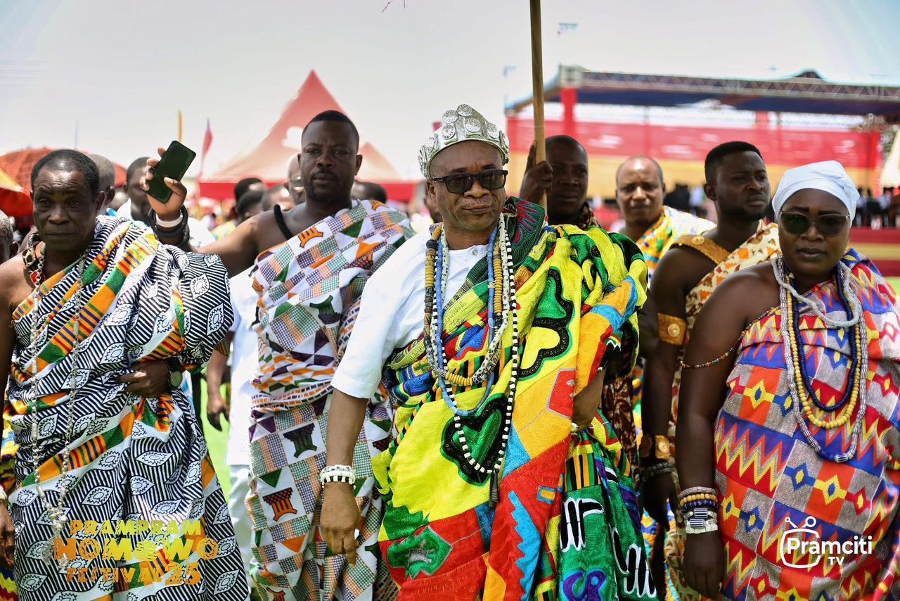 Chiefs in kente at Homowo